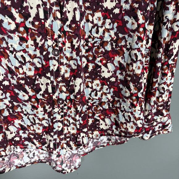 Beach Lunch Lounge Burgundy Abstract Floral Button Up Shirt - Size Small - Artsy - Picture 3 of 5